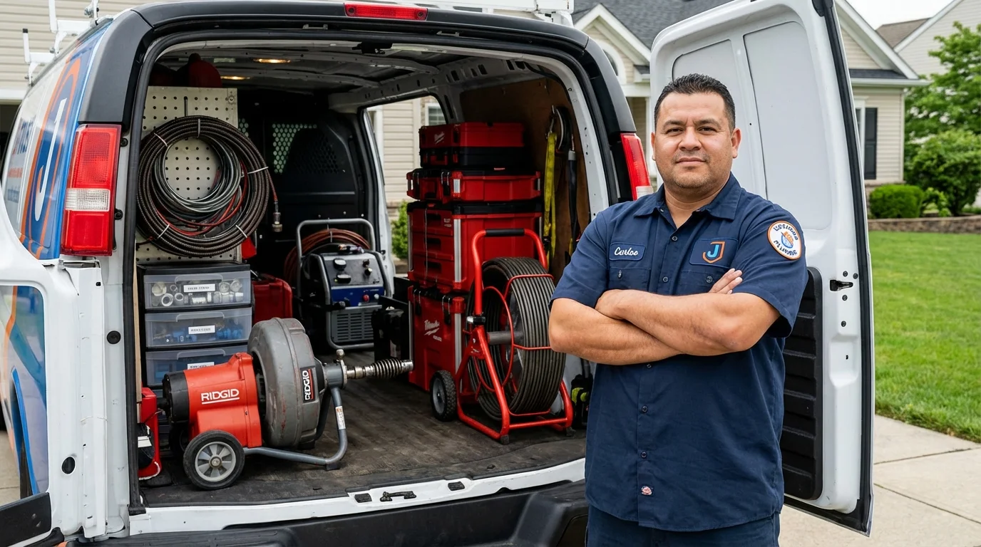 Professional drain cleaning equipment and Johns Plumbing LLC plumber in Goodhue