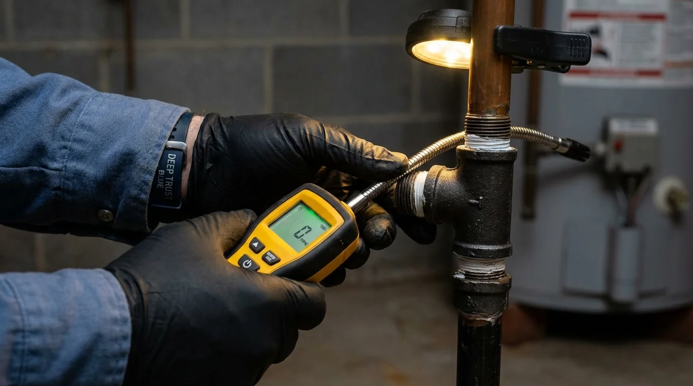Gas leak detection with electronic sniffer by Johns Plumbing LLC in Goodhue