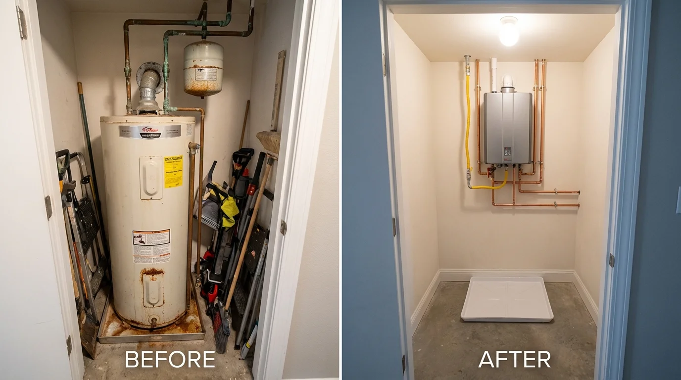 Tank water heater versus wall-mounted tankless unit comparison for Goodhue, MN homeowners
