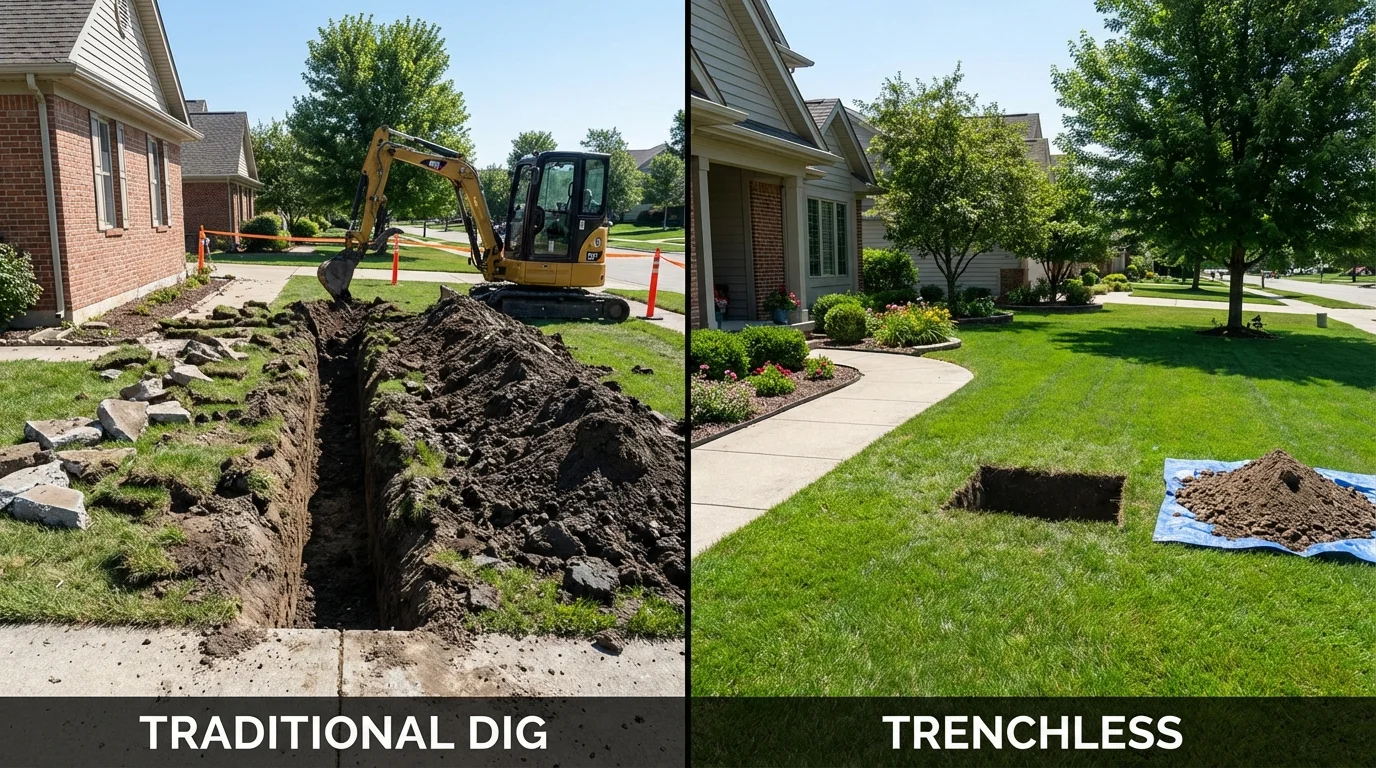 Trenchless sewer repair with minimal yard damage versus traditional excavation in Goodhue, MN